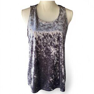 Gray Crushed Velvet Open Back Sleeveless Tank Top Shirt Y2K Rave 90s Rene Rofe M